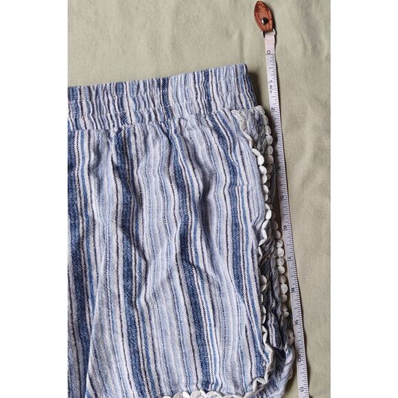 Aéropostale Striped Tassel Drawstring Shorts Blue/White Boho Beach Lounge - Picture 5 of 5